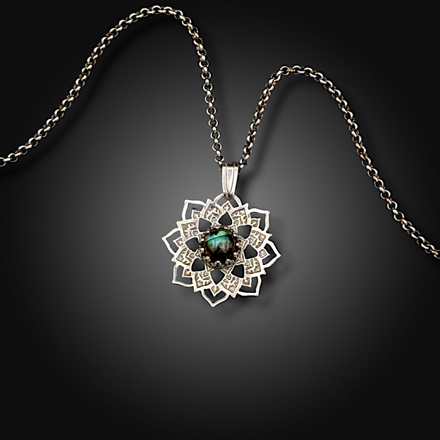 DARK MATTER: Hand-Etched Sterling Silver Pendant with Labradorite