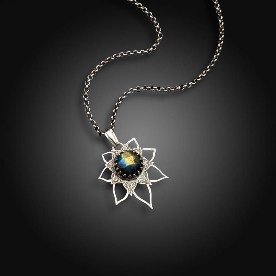 REFLECTED LIGHT: Hand-Etched Sterling Silver Pendant with Labradorite