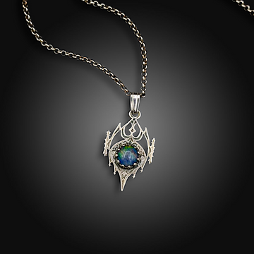 TWILIGHT KNIGHT: Hand-Etched Sterling Pendant with Australian Opal
