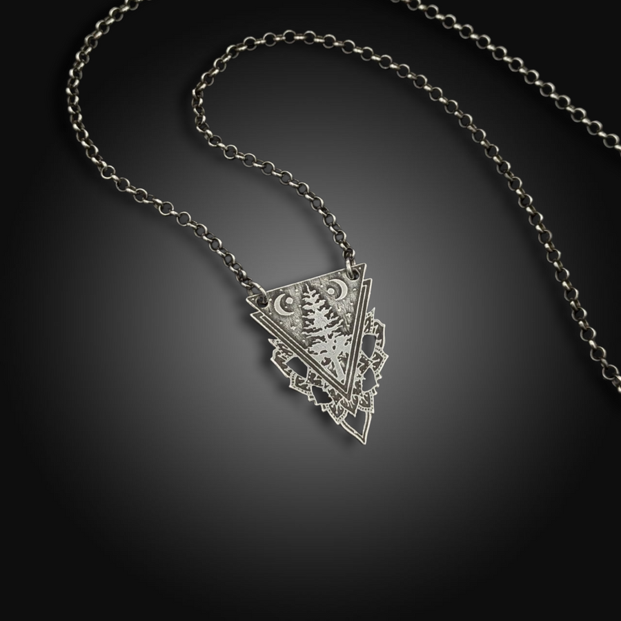 FOREST SIGIL: Hand-Etched Sterling Silver Pendant