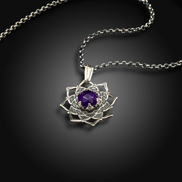 AMETHYST RADIANCE: Hand-Etched Sterling Silver Necklace with Amethyst