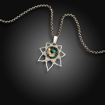 DESERT MESA: Hand-Etched Sterling Silver Necklace with Mojave Turquoise