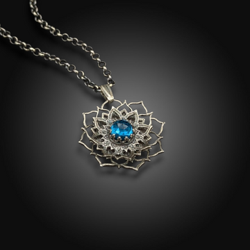 TURNING TIDES: Hand-Etched Sterling Spinner Necklace with Teal Tourmaline
