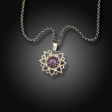 LIGHTKEEPER: Hand-Etched Sterling Silver Necklace with Australian Opal