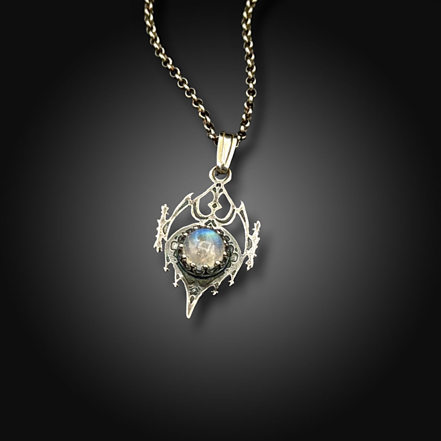 LUMINOUS KNIGHT: Sterling Silver Pendant with Rainbow Moonstone