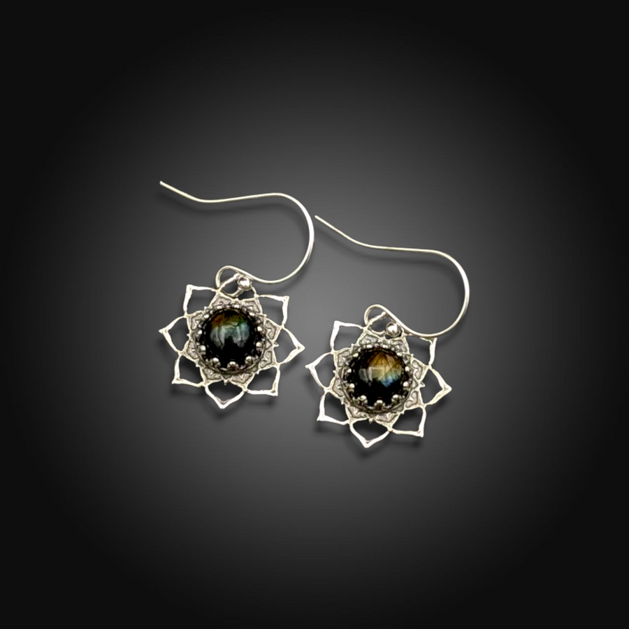 LUNAR PRISM: Hand-Etched Sterling Earrings with Labradorite