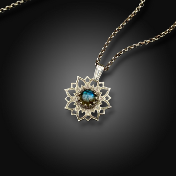 AFTERGLOW: Hand-Etched Sterling Silver Necklace with Labradorite