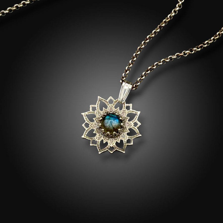 AFTERGLOW: Hand-Etched Sterling Silver Necklace with Labradorite