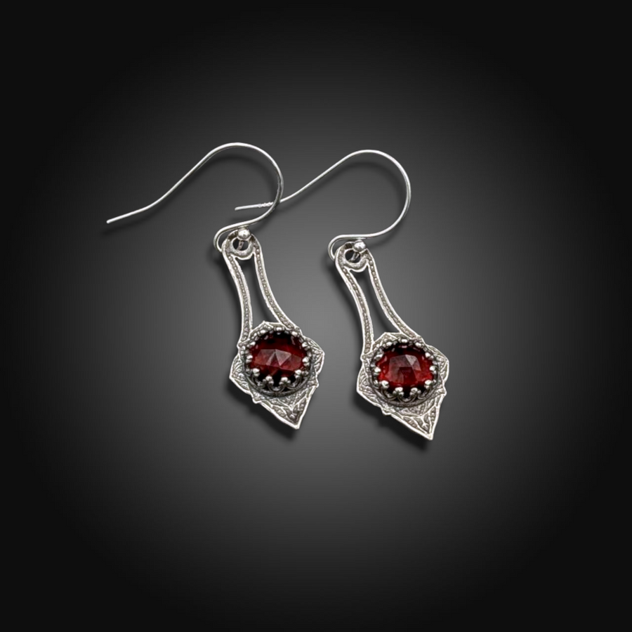 CRIMSON ECHO: Sterling Silver Dangle Earrings with Garnet