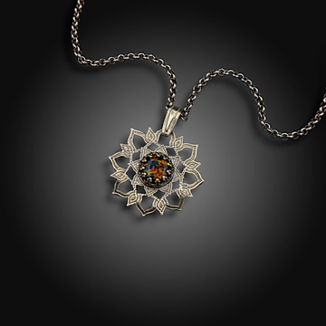 EMBER BLOOM: Sterling Silver Necklace with Mexican Fire Opal