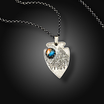 CANYONLIGHT: Hand-Etched Sterling Arrowhead Pendant with Mojave Turquoise