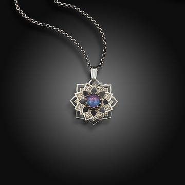 QUIET COSMOS: Hand-Etched Sterling Silver Pendant with Australian Opal
