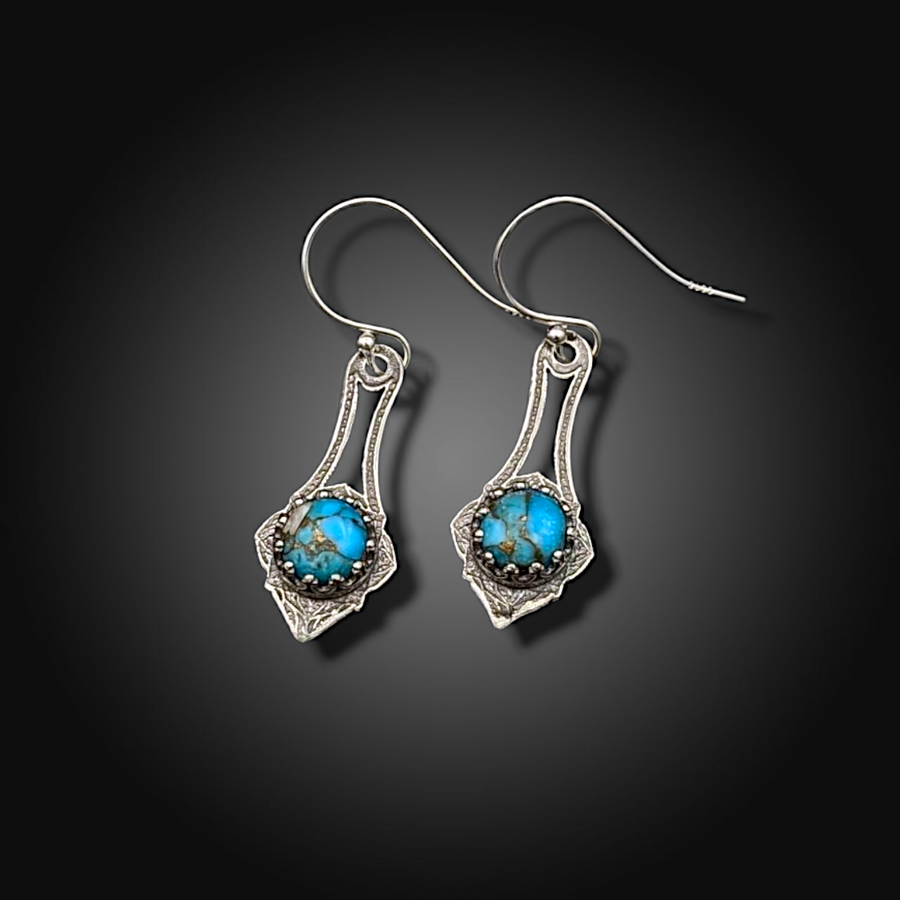 MOJAVE ECHO:  Sterling Silver Drop Earrings with Mojave Turquoise