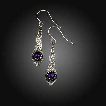 TWILIGHT VINE: Hand-Etched Sterling Silver Earrings with African Amethyst