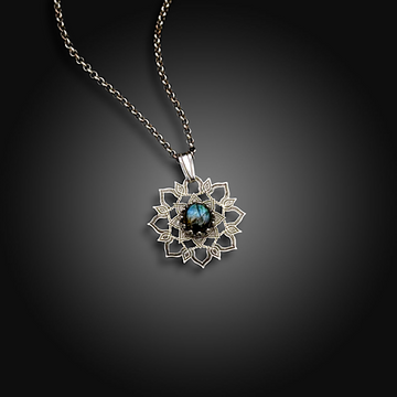 SHADOWLIGHT: Hand-Etched Sterling Silver Pendant with Labradorite