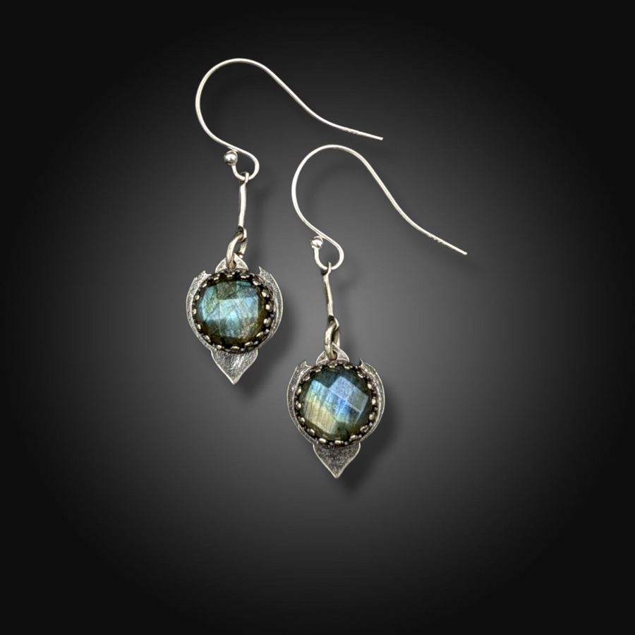SHADOWBORNE: Hand-Etched Sterling Silver Labradorite Earrings