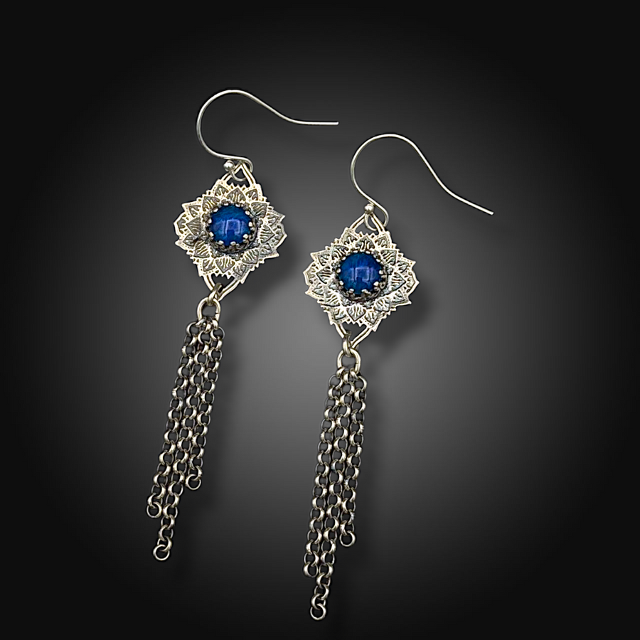 CASCADE BLOOM: Sterling Silver Fringe Earrings with Australian Opal