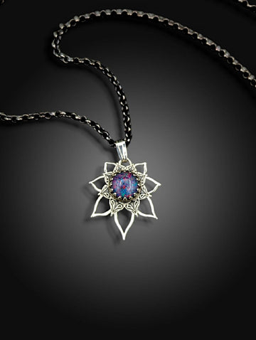 AMAZINGLY VIBRANT OPAL sterling silver flower mandala necklace