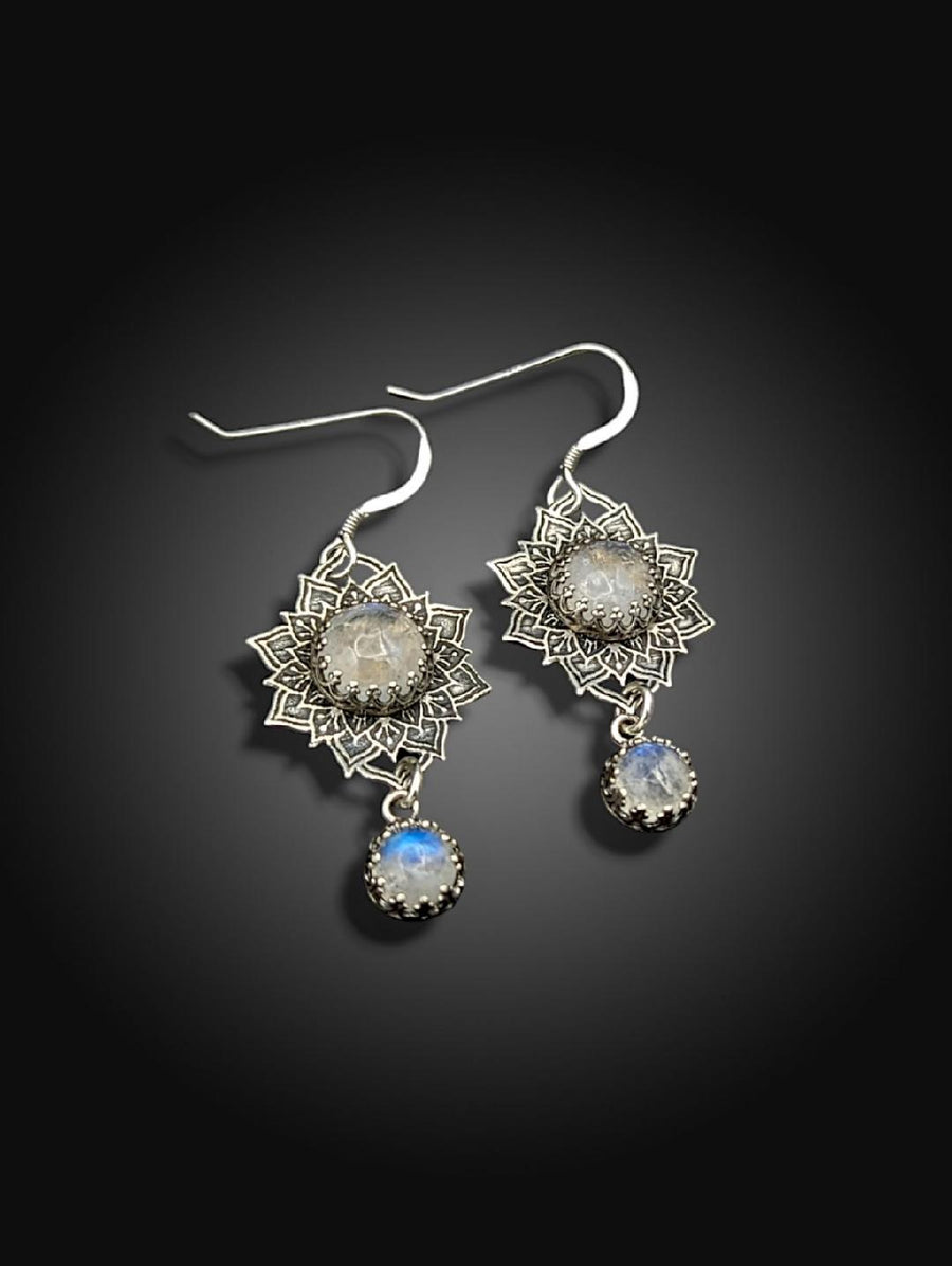 sterling silver mandala earrings with moonstone