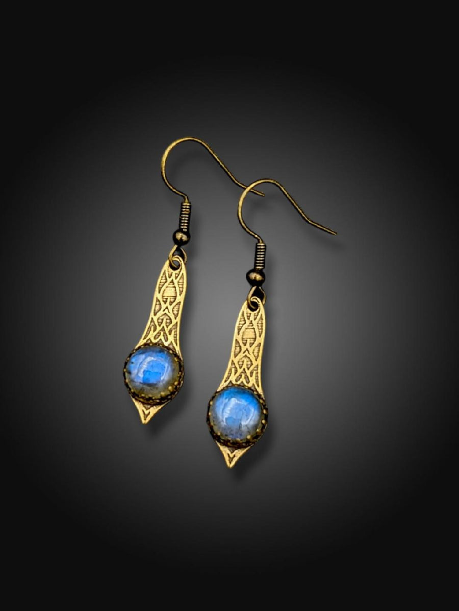 brass earrings with labradorite