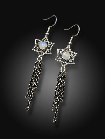sterling silver shooting star mandala earrings with moonstone