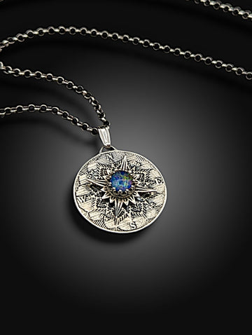 spinning sterling compass necklace with australian opal