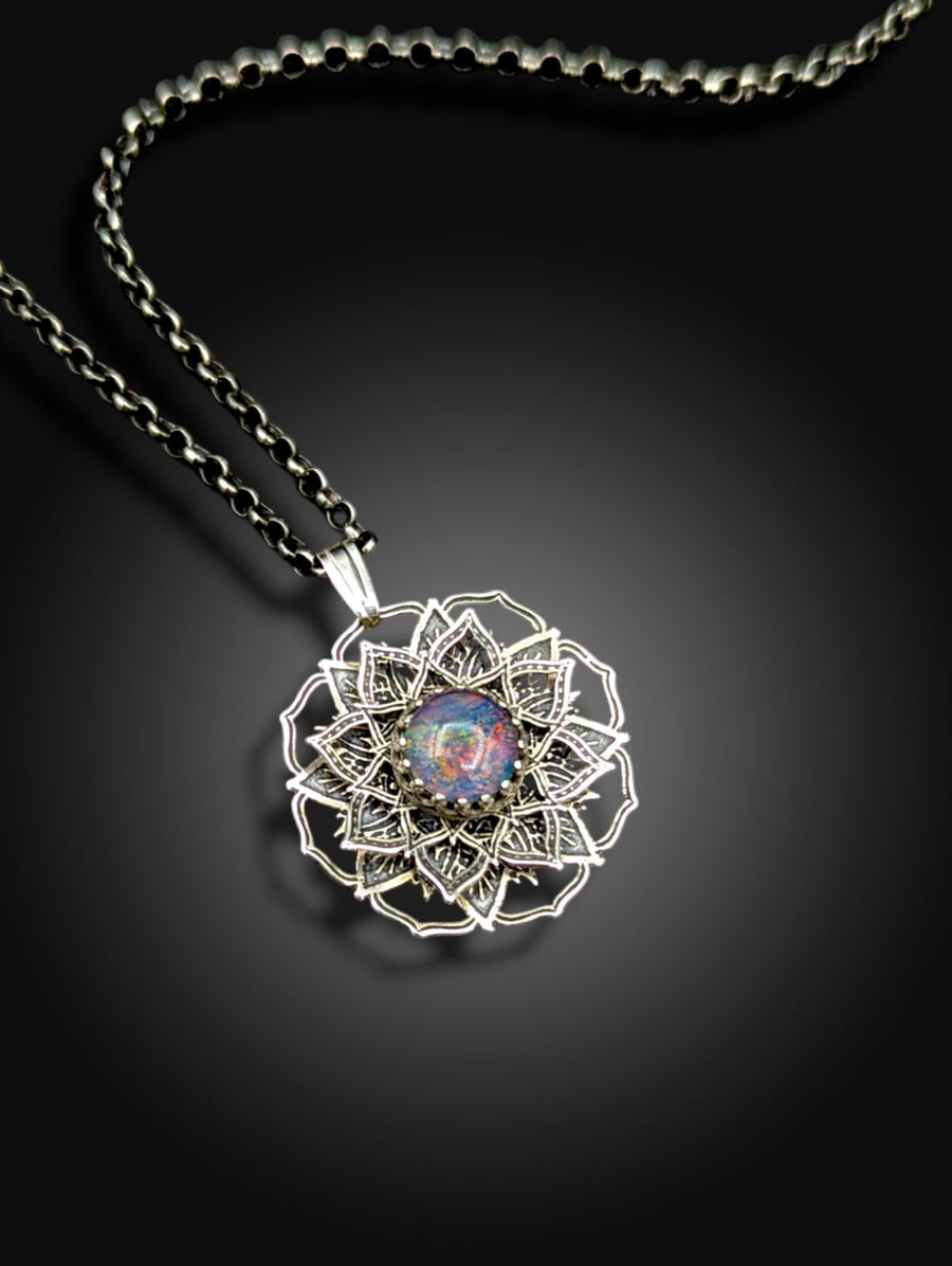 ** RESERVED FOR DEBBIE ** spinning sterling mandala necklace with australian opal