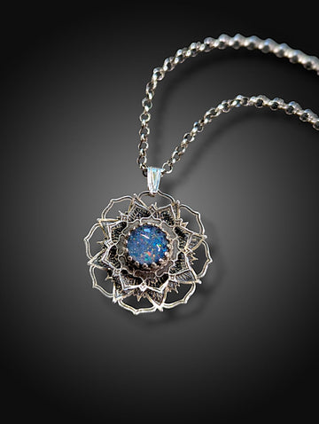 ** RESERVED FOR KIM ** spinning sterling mandala necklace with australian opal