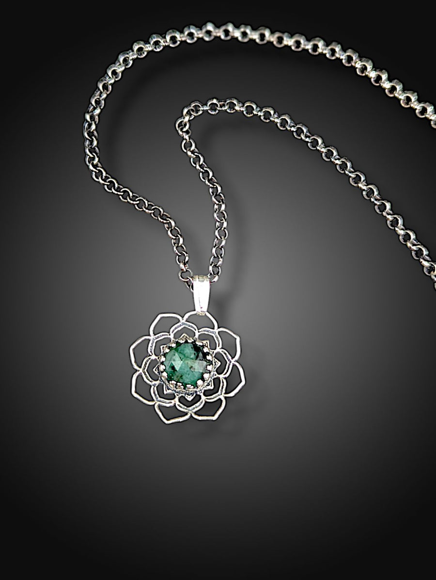 **RESERVED FOR RYANNE** sterling silver mandala necklace with emerald