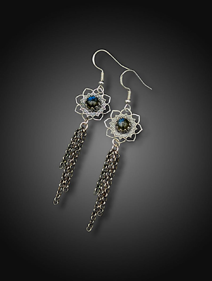 ** RESERVED FOR RHIANA ** sterling silver mandala earrings with labradorite