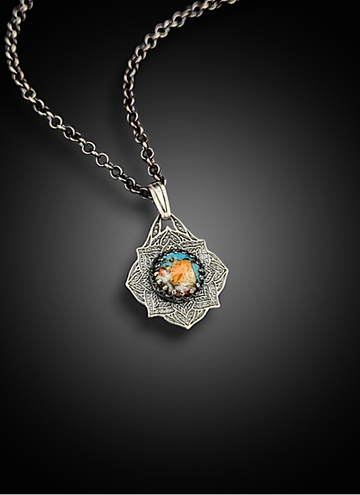 **RESERVED FOR RYANNE** sterling silver mandala necklace with Mojave Turquoise