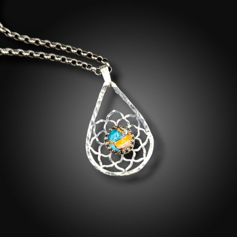 sterling silver teardrop necklace with Mojave turquoise