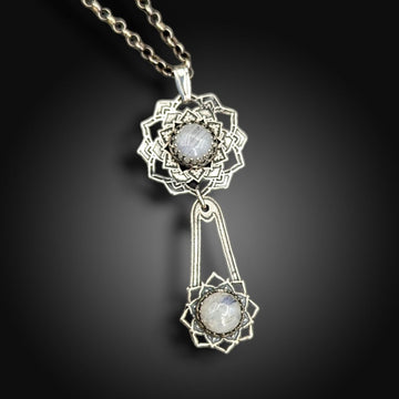 sterling silver flower mandala necklace with moonstone