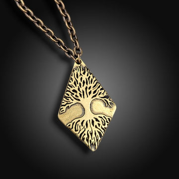 brass tree silhouette necklace