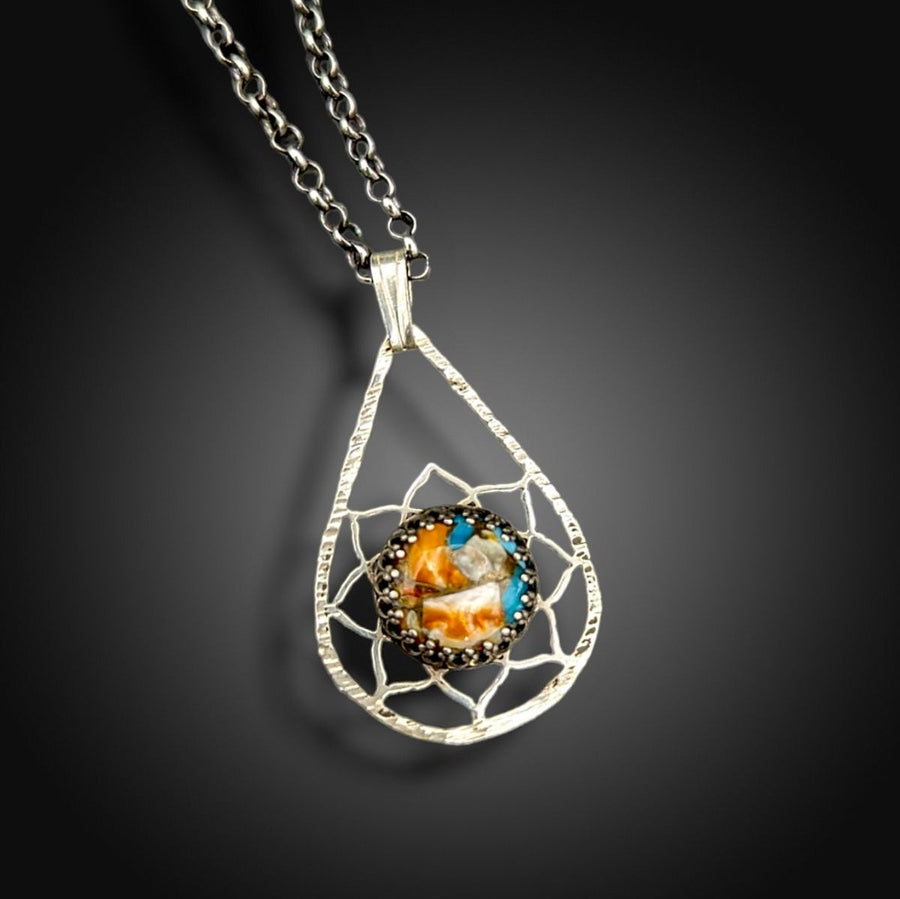 sterling silver teardrop necklace with Mojave turquoise