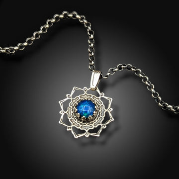 sterling silver flower mandala necklace with australian opal