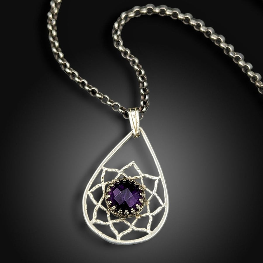 sterling silver teardrop necklace with amethyst