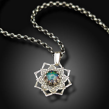 sterling silver flower mandala necklace with australian opal