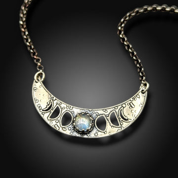 lunar phases crescent necklace with moonstone