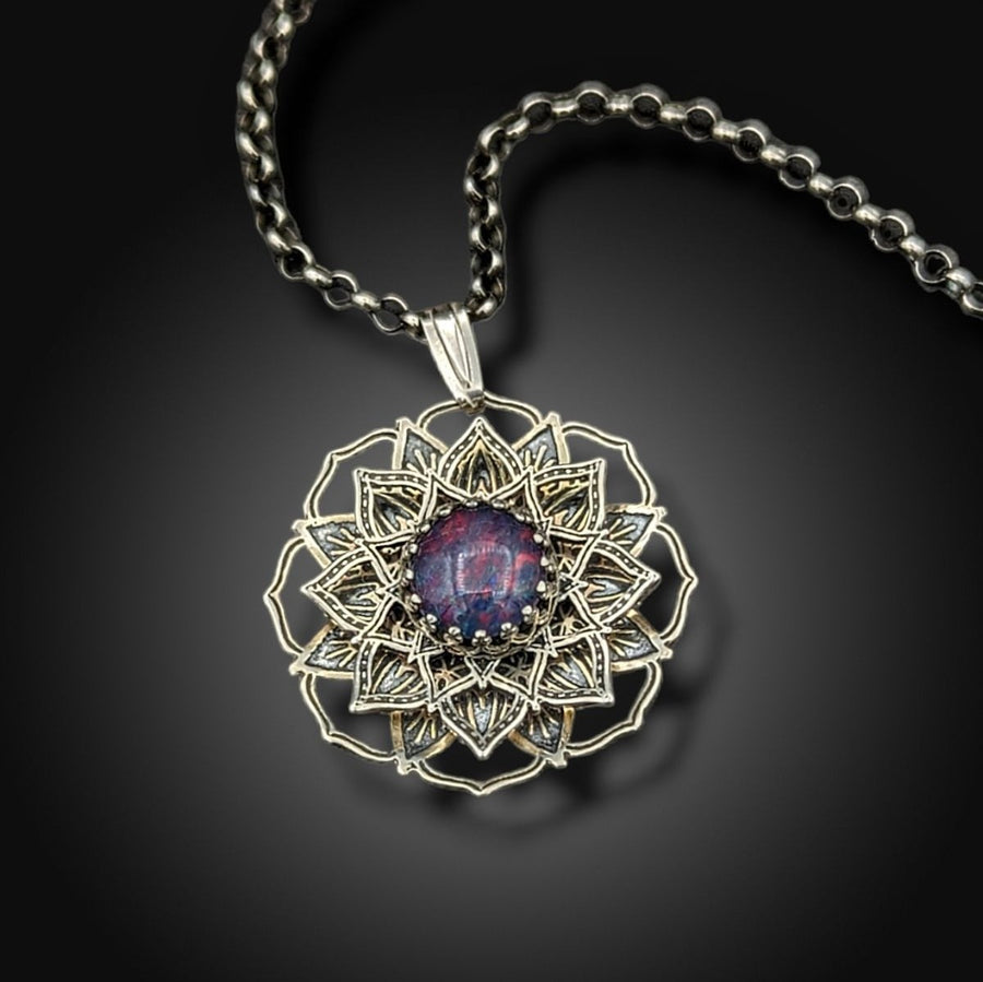 spinning sterling mandala necklace with australian opal