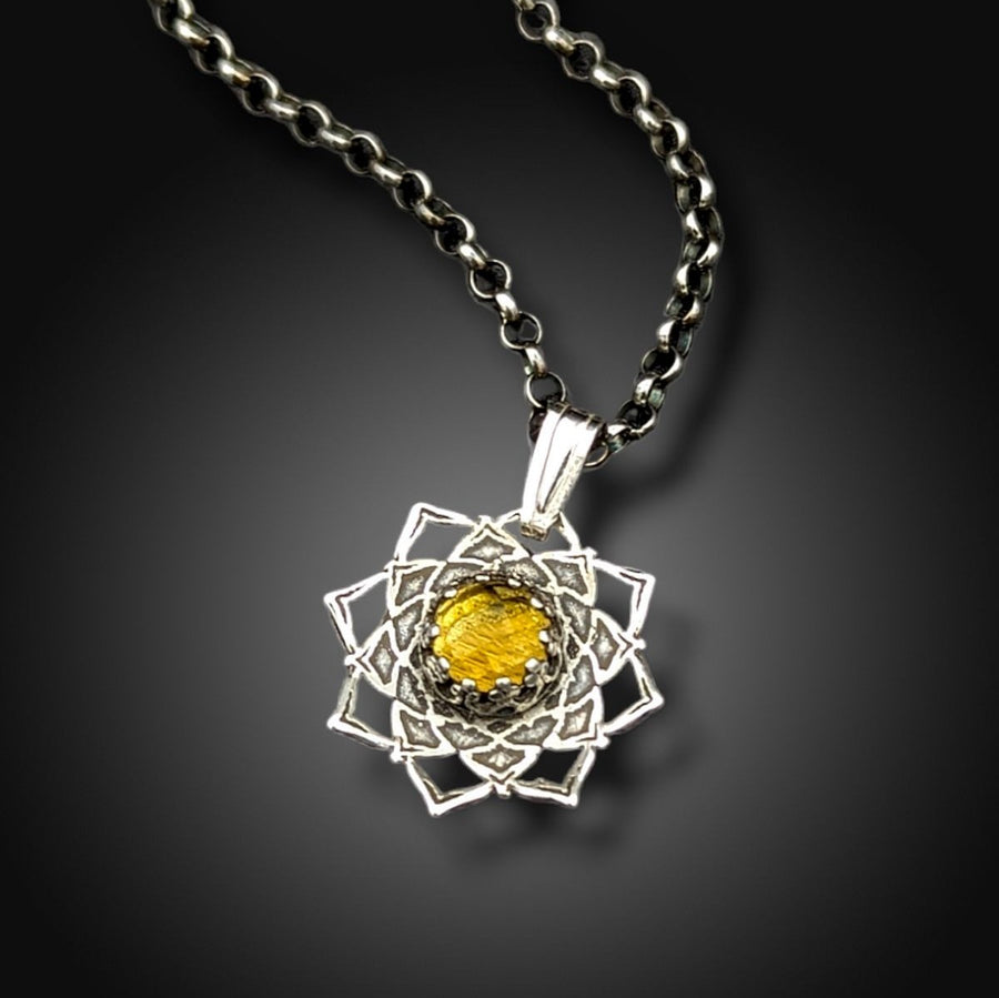 sterling silver flower mandala necklace with citrine
