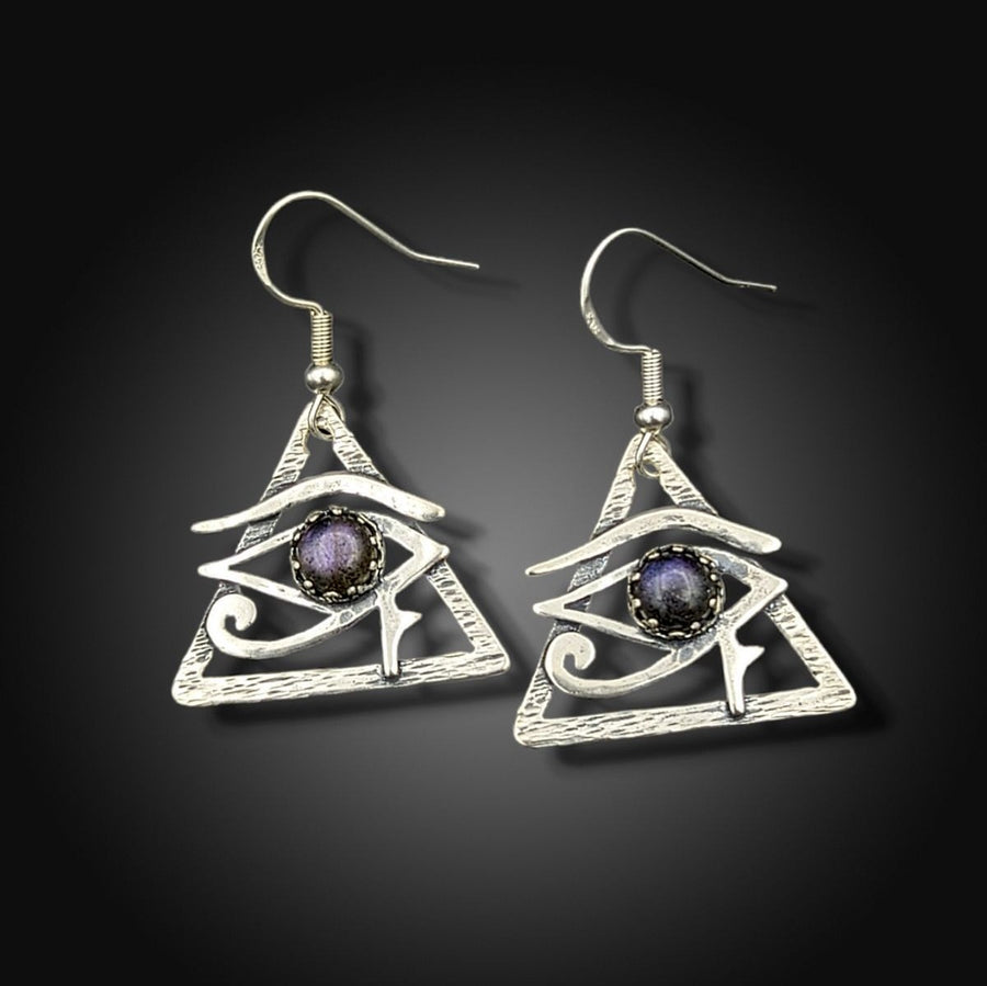 sterling silver eye of ra earrings with spectrolite