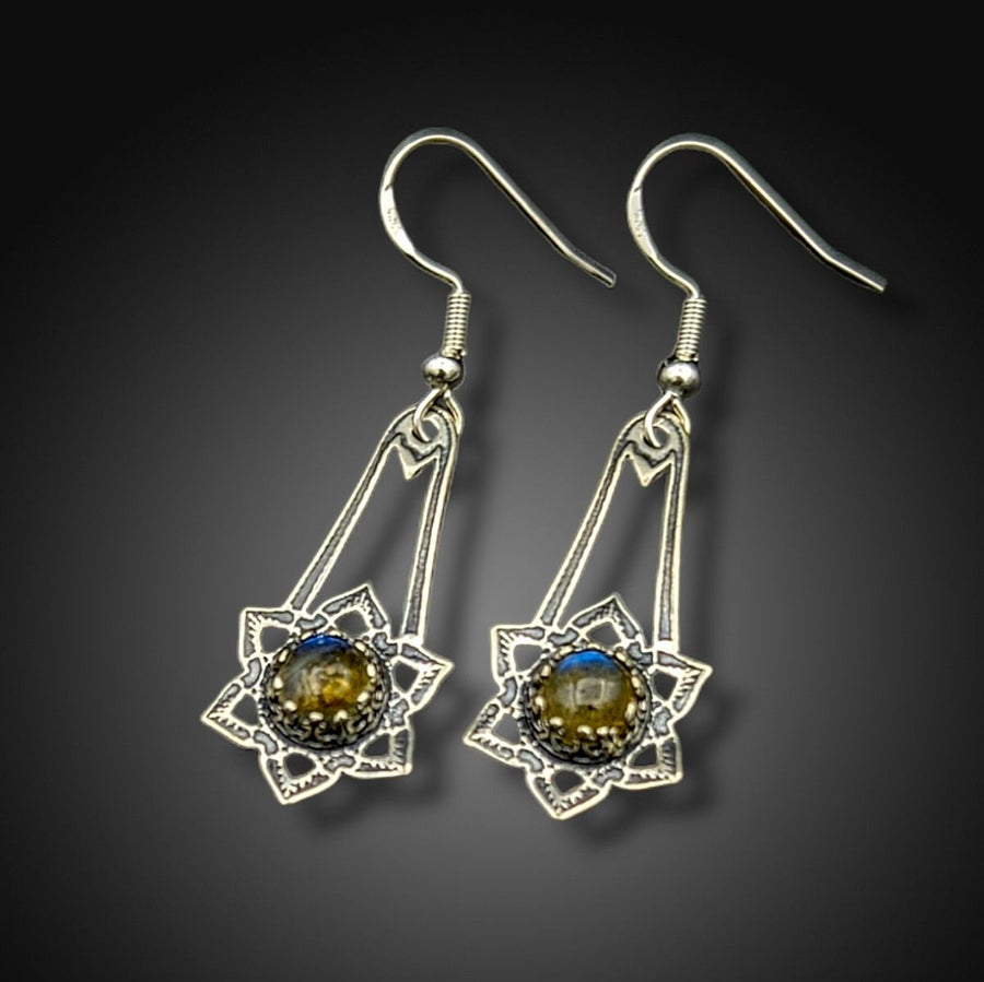 sterling silver mandala earrings with labradorite