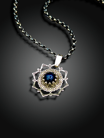STUNNINGLY BEAUTIFUL DEPTH IN THIS OPAL! sterling silver flower mandala necklace with australian opal