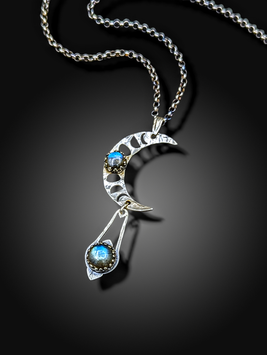 sterling lunar phases crescent necklace with labradorite