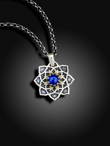 VIBRANT BLUE EYE-CATCHING AUSTRALIAN OPAL sterling silver flower mandala necklace