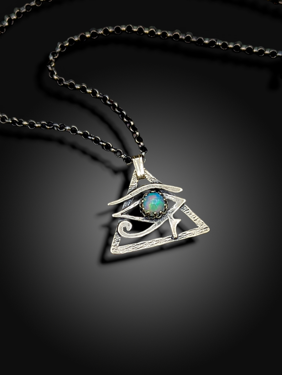 OUT OF THIS WORLD COLOR IN THIS AUSTRALIAN OPAL! sterling silver eye of ra necklace