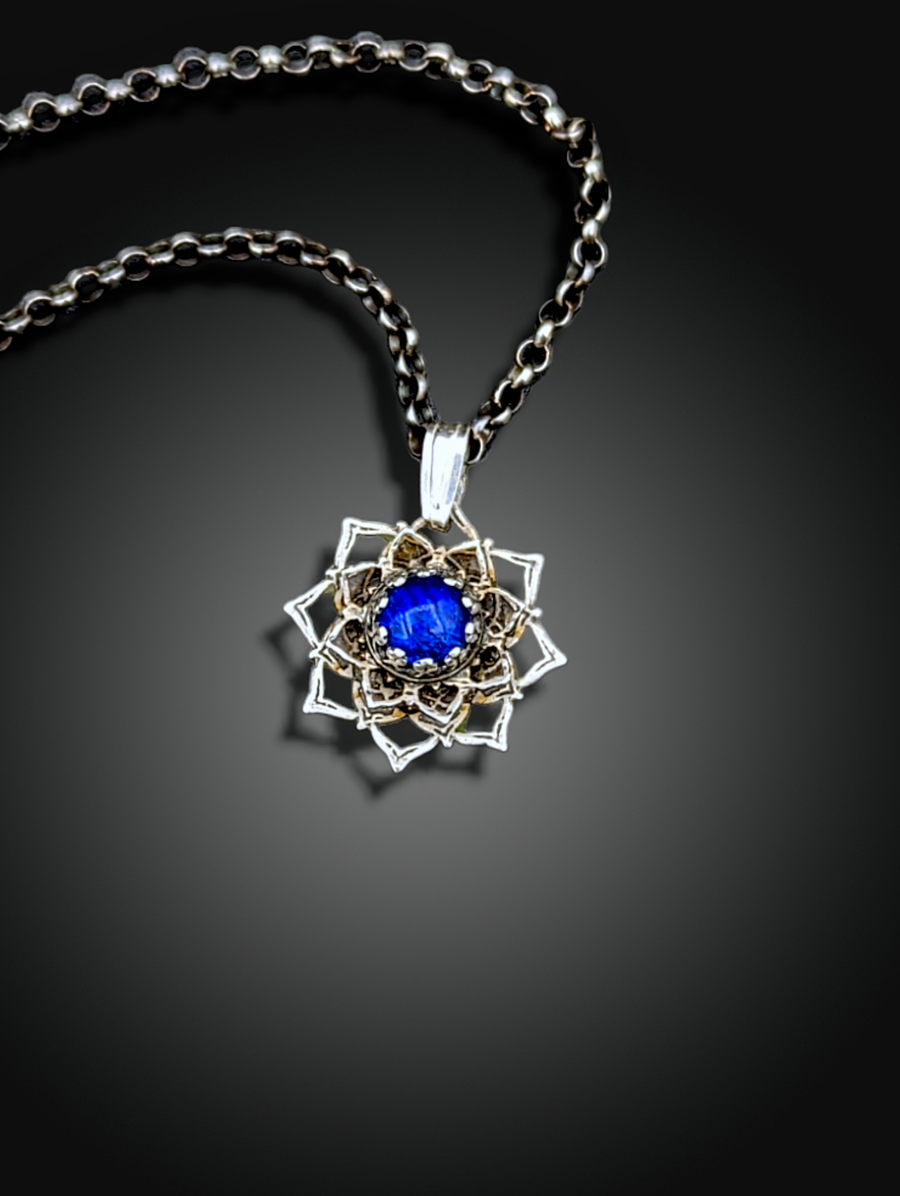 AMAZING OPAL! sterling silver flower mandala necklace