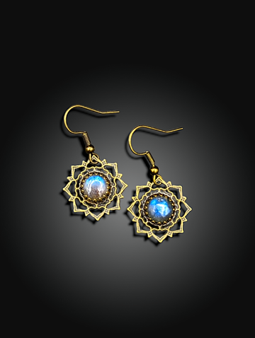 Brass mandala earrings with labradorite