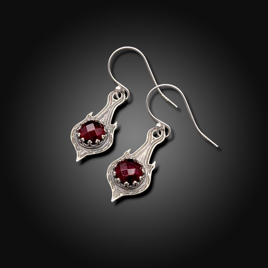 EMBERLEAF: Sterling Silver Earrings with Garnet